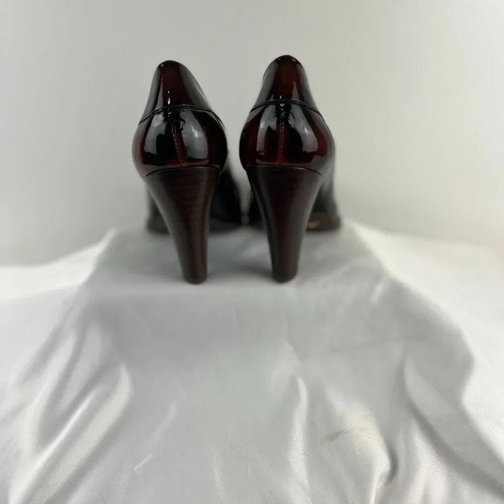 Cole Haan Nike Air Brown Patent Leather Penny Loafer High Heels - Picture 4 of 6